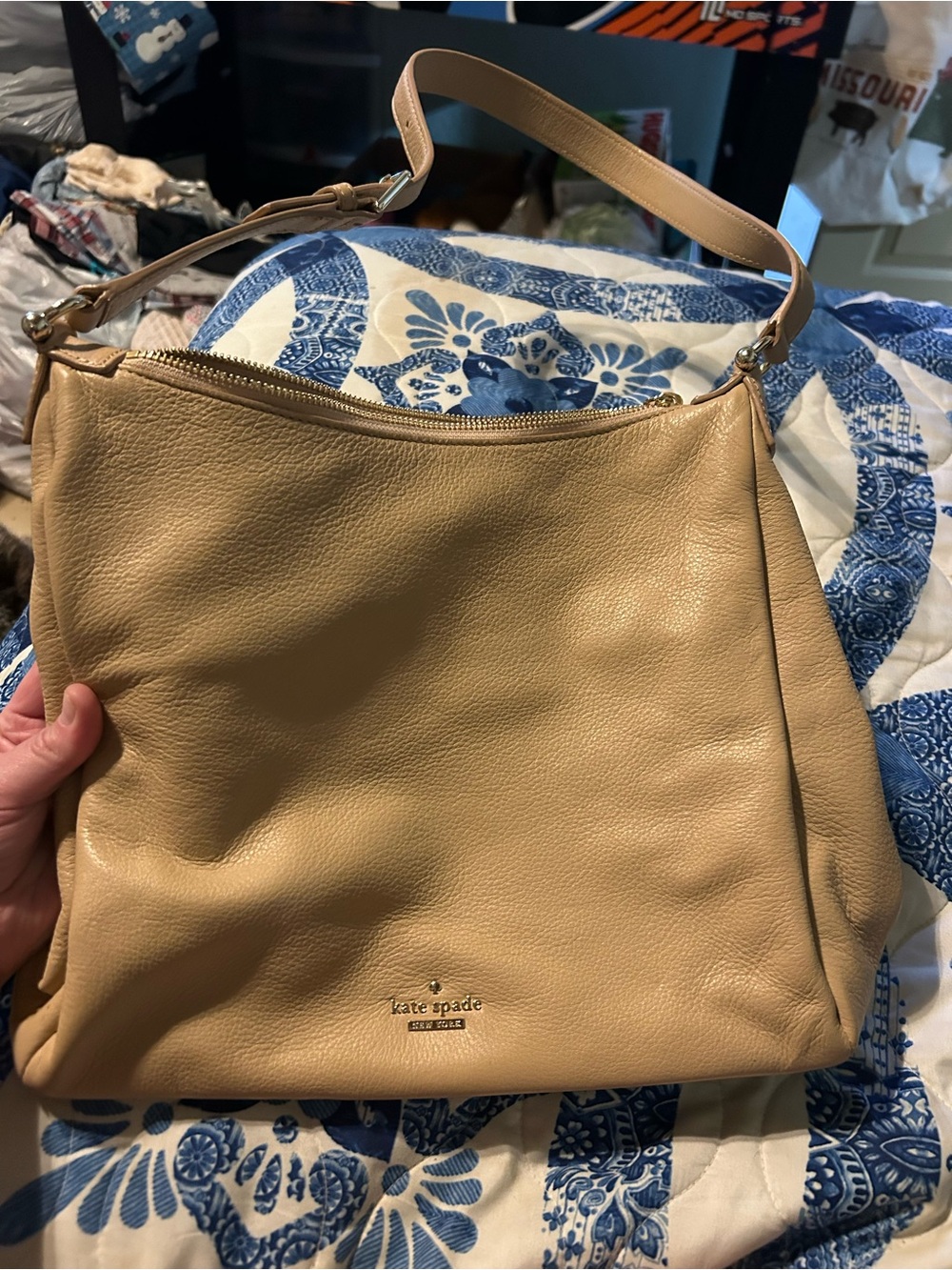 kate spade Soft Pebbled Leather Shoulder Bag in Tan